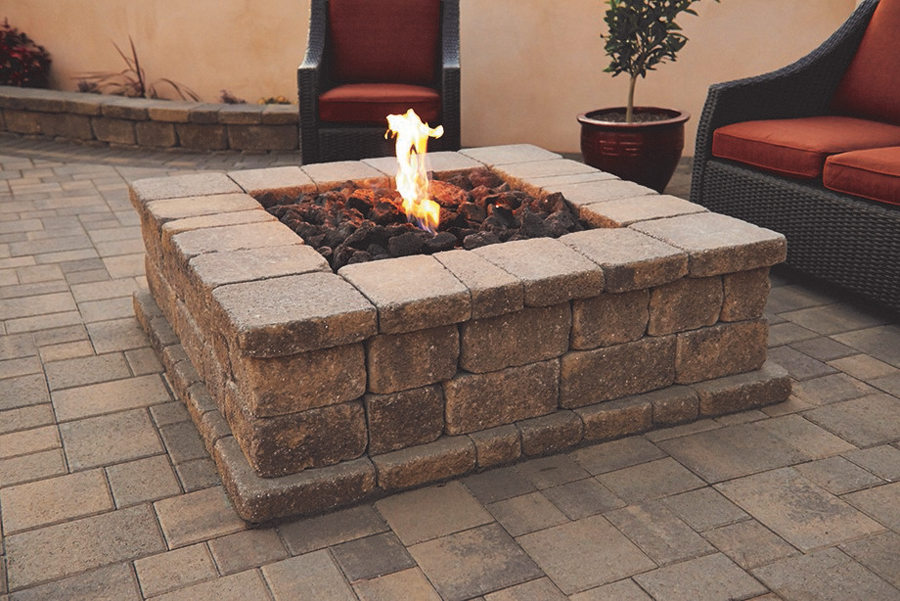 Angelus Pavers image of fire pit, and example of shadow and light affecting the color.