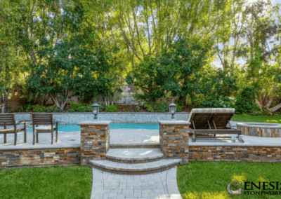 Genesis Stoneworks Stone Veneer Pilasters, Fire Pit, & Walls, Pool Deck Pavers Installation