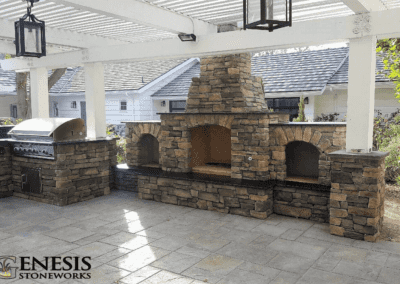 Genesis Stoneworks Stone Veneer on the Fireplace & BBQ Island, and Paver Patio Installation