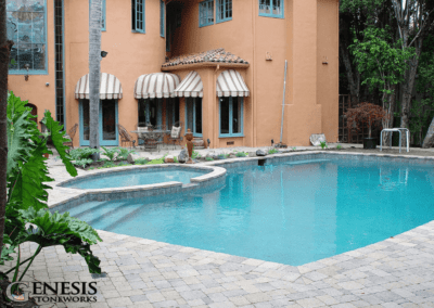 Genesis Stoneworks Tumbled Paver Pool Deck Install