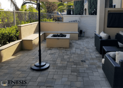 Genesis Stonework Seating Wall, Fire Pit, & Pavers Installation