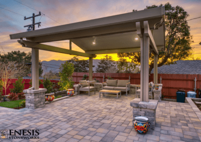 Genesis Stoneworks Aluminum Peaked Patio Cover, Paver Patio, & Pilasters Installation