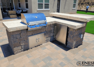 Genesis Stoneworks BBQ Island with Raised Bar Top, Pavers , & Artificial Turf