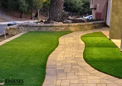 Genesis Stoneworks Courtyard Walkway Pavers, Rustic Wall, & Artificial Turf