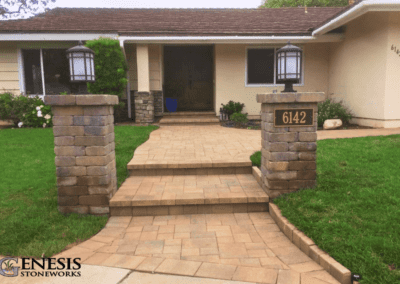 Genesis Stoneworks Entryway Pilasters & Paver Walkway Steps