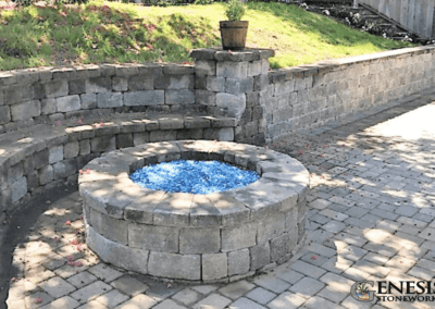 Genesis Stoneworks Fire Pit & Seating Bench in Retaining Wall