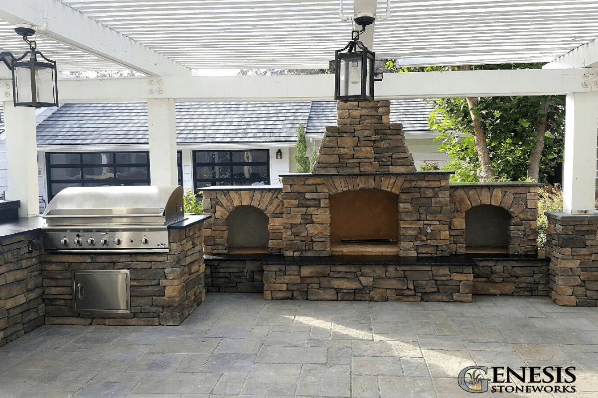 Genesis Stoneworks Fireplace, Wood Box, BBQ, & Stone Veneer Installation