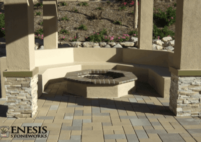 Genesis Stoneworks Octagonal Fire Pit with Seating Bench, Pillars, & Pavers Install