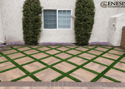 Genesis Stoneworks Patio Paver Installation with Artificial Turf