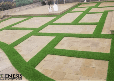 Genesis Stoneworks Patio Pavers Avalon Slate and Artificial Turf Installation