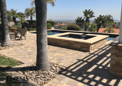 Genesis Stoneworks Paver Pool Deck, Fire Pit, Stone Veneer, & Coping