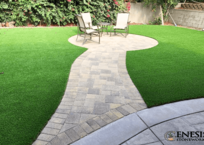 Genesis Stoneworks Paver Walkway & Small Patio, Artificial Turf