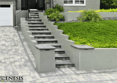 Genesis Stoneworks Pilasters, Walls, Paver Steps & Driveway