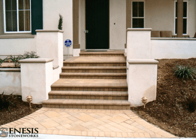 Genesis Stoneworks Pilasters & Walls in Stucco, Entryway Pavers Install