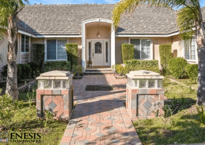 Genesis Stoneworks Pilasters with Glass Block & Paver Entryway