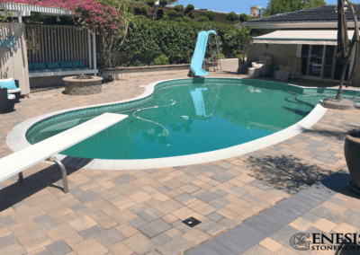 Genesis Stoneworks Pool Deck Pavers and Fire Pit Install