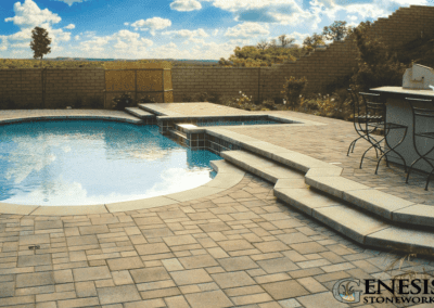 Genesis Stoneworks Pool Deck Remodel with Ashlar Pavers & Precast Coping & Steps Paving Stone Company
