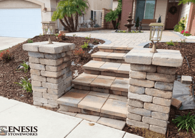 Genesis Stoneworks Rustic Pilasters, Paver Steps & Entry Patio