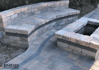 Genesis Stoneworks Rustic Wall Fire Pit, Seating Bench, & Paver Patio