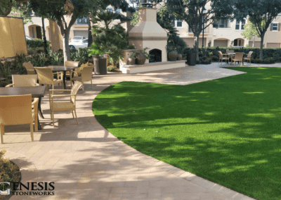 Genesis Stoneworks Commercial Paver Walkway & Artificial Turf Commons Install