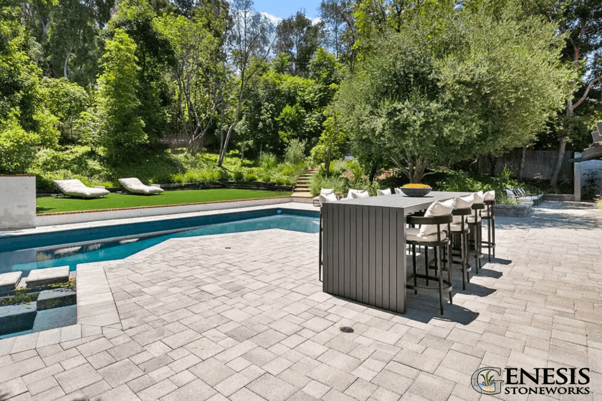 Genesis Stoneworks Pool Deck Pavers & Artificial Turf in Tarzana