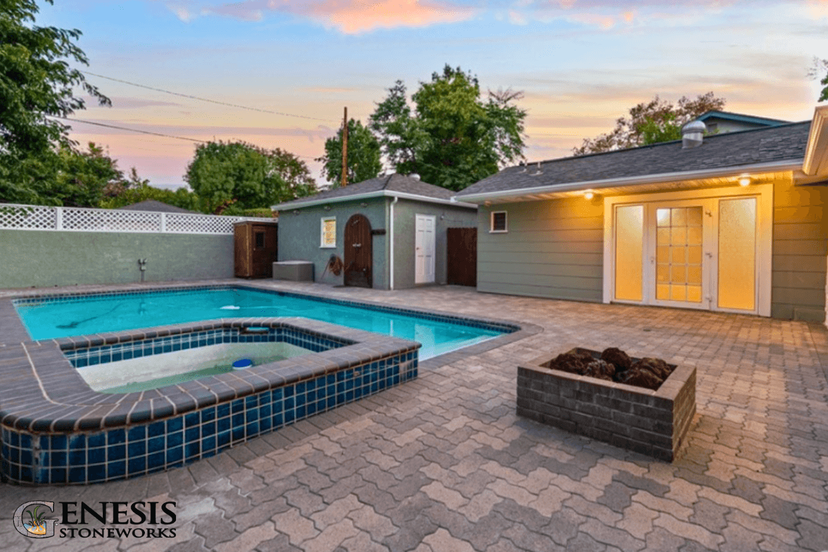 Genesis Stoneworks Pool Deck Pavers, Bullnose, & Fire Pit Burbank